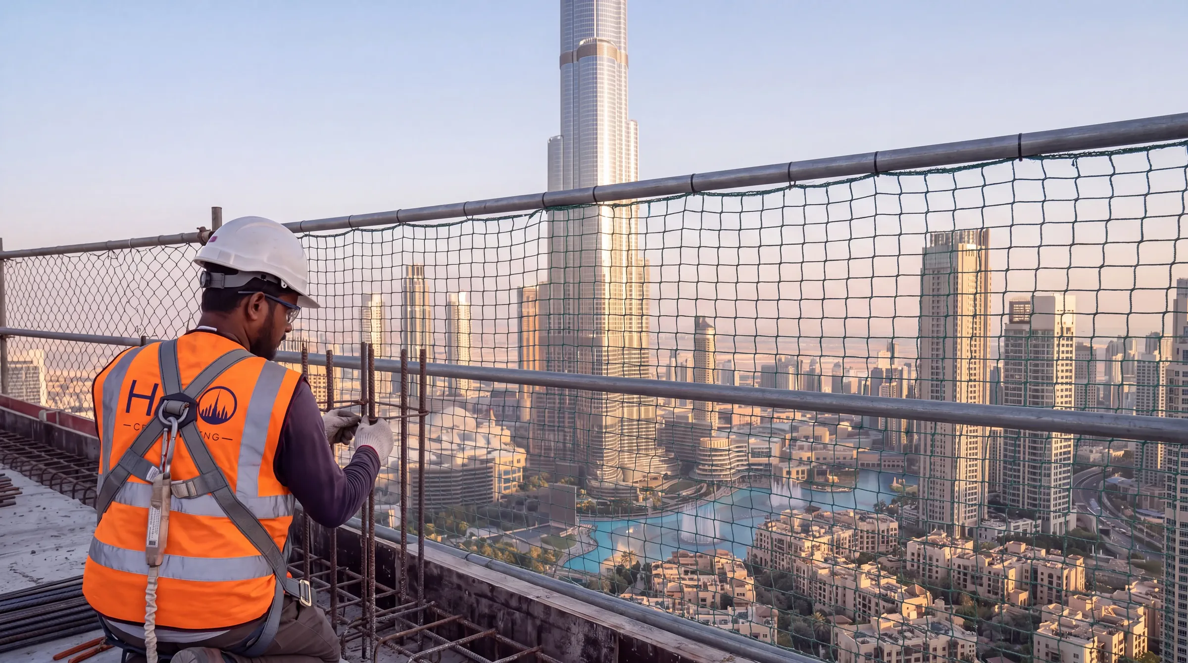 مهندس موقع من HAO يفحص تسليح سقف في برج بوسط مدينة دبي
